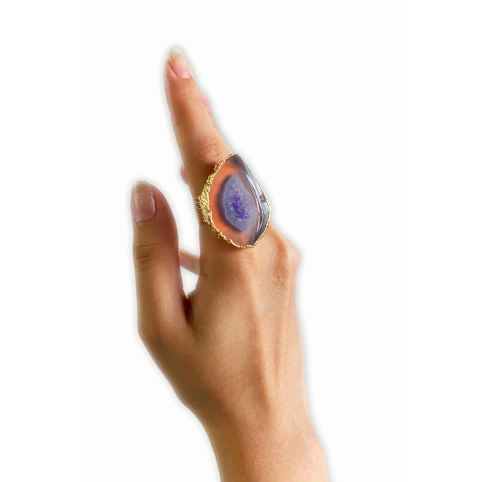 Estoy Altın Pirinç Kaplama Özel Tasarım Hafif Doğal Taş Ayarlanabilir Şık Kararmaz Kadın Yüzük