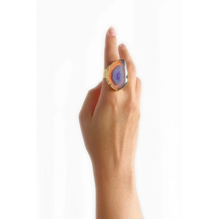 Estoy Altın Pirinç Kaplama Özel Tasarım Hafif Doğal Taş Ayarlanabilir Şık Kararmaz Kadın Yüzük