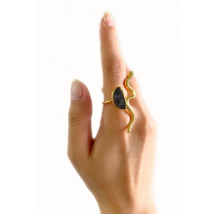 Vendi Altın Pirinç Kaplama Özel Tasarım Hafif Doğal Taş Ayarlanabilir Şık Kararmaz Kadın Yüzük