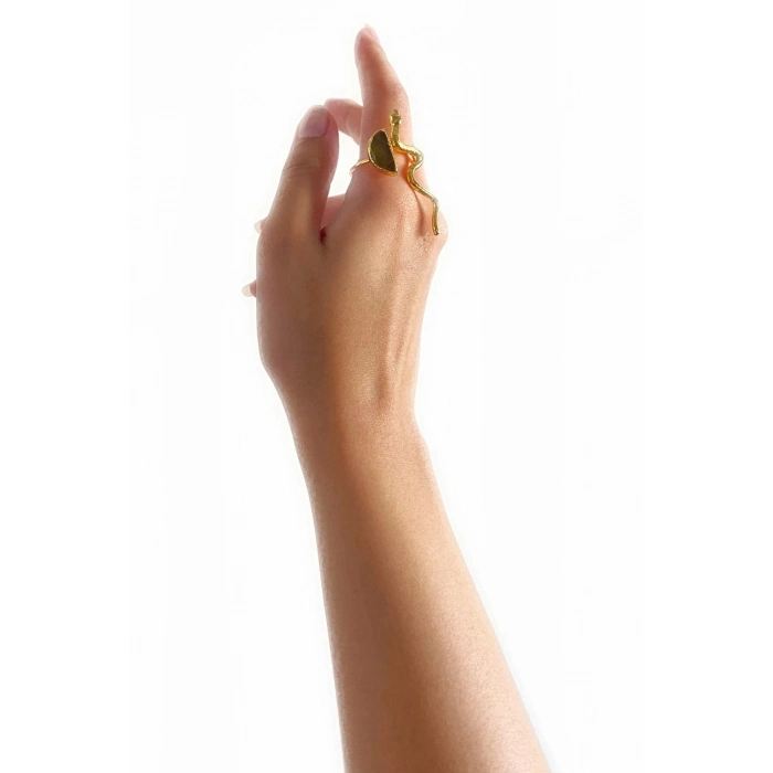 Vendi Altın Pirinç Kaplama Özel Tasarım Hafif Doğal Taş Ayarlanabilir Şık Kararmaz Kadın Yüzük