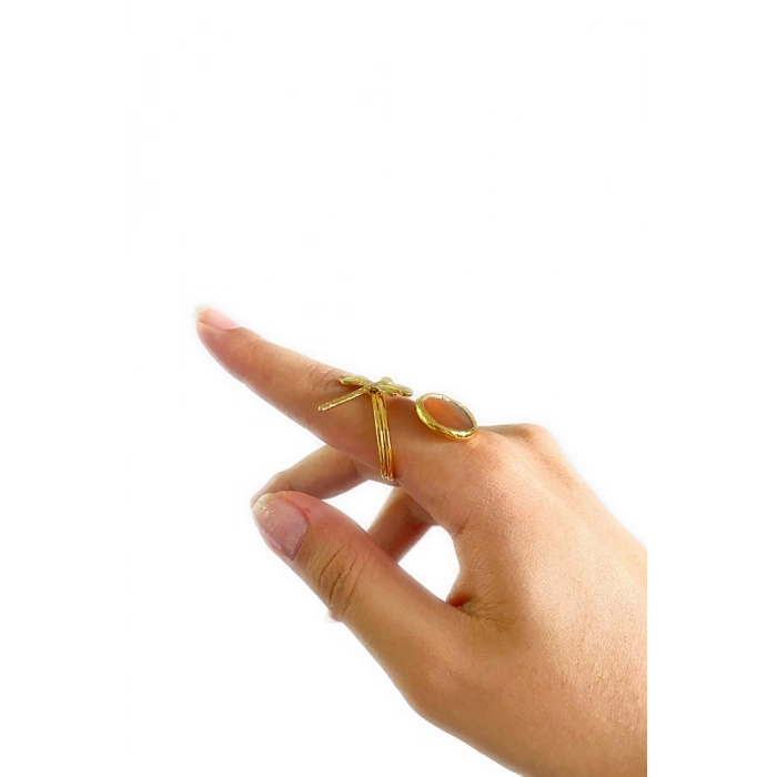 Mosta Altın Pirinç Kaplama Özel Tasarım Hafif Doğal Taş Ayarlanabilir Şık Kararmaz Kadın Yüzük