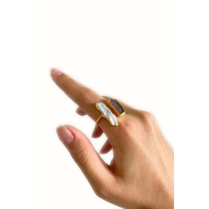 Sova Altın Pirinç Kaplama Özel Tasarım Hafif Doğal Taş Ayarlanabilir Şık Kararmaz Kadın Yüzük