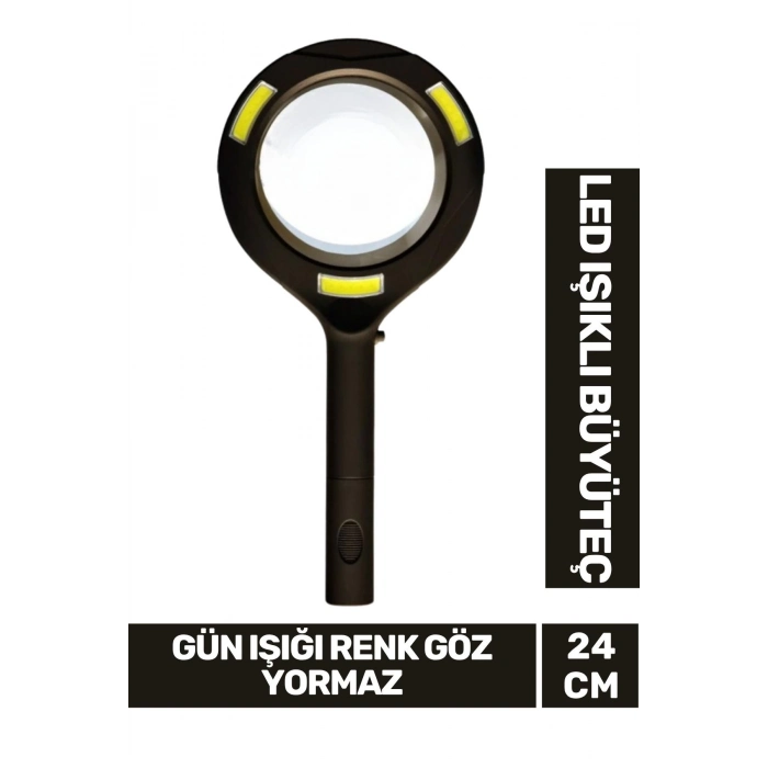 Özel Tasarım Sert Plastik Saplı Pilli Gün Işığı Smd Led Işıklı El Büyüteç Okuma Yazma Mercek 24cm