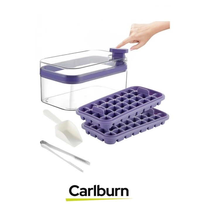 Yeni Nesil Düğmeli Basmalı Çift 32 Yuvalı Buz Küpü Kalıbı Saklama Kutulu