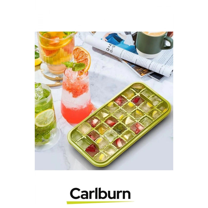 Yeni Nesil Düğmeli Basmalı Çift 32 Yuvalı Buz Küpü Kalıbı Saklama Kutulu