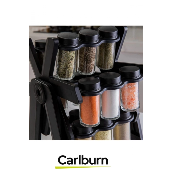 Özel Tasarım Dayanıklı Mutfak 360 Derece Dönen Standlı 18 Adet 100ml Cam Baharatlık 34x26x23 cm