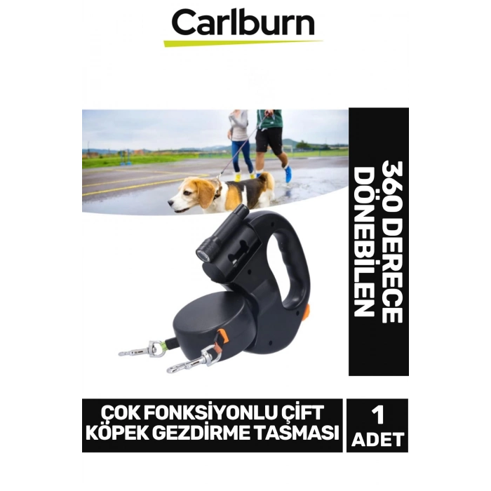 360 Derece Dönebilen Aydınlatmalı Uzunluk Ayarlanabilen Çok Fonksiyonlu Çift Köpek Gezdirme Tasması