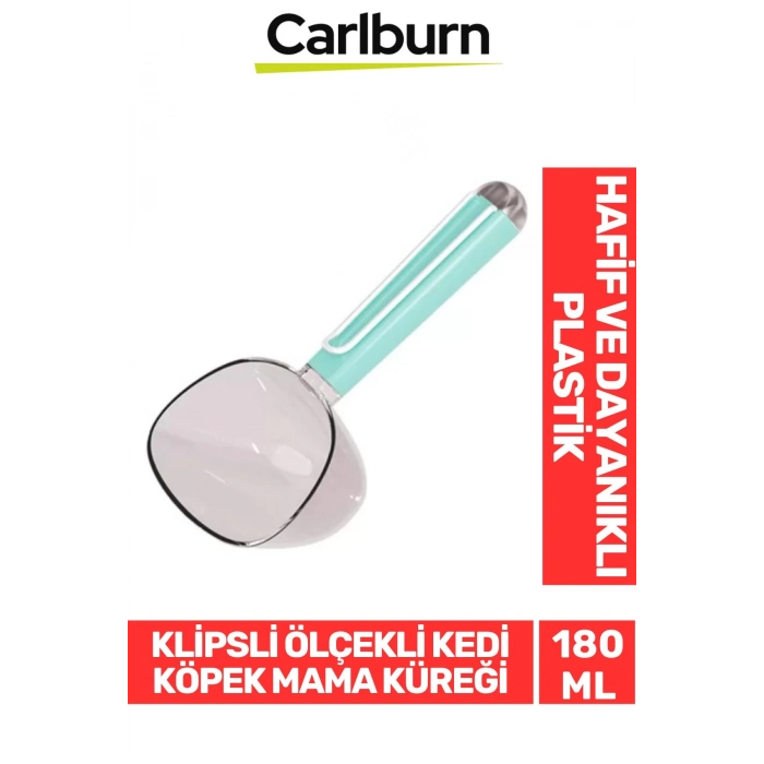 Özel Üretim Dayanıklı Şeffaf Başlıklı 180ml Kapasiteli Klipsli Ölçekli Kedi Köpek Mama Küreği