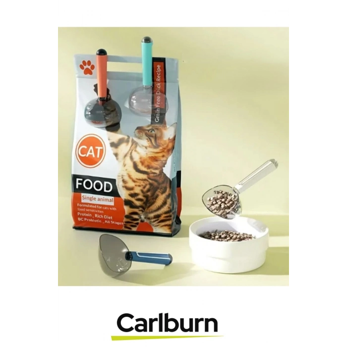 Özel Üretim Dayanıklı Şeffaf Başlıklı 180ml Kapasiteli Klipsli Ölçekli Kedi Köpek Mama Küreği