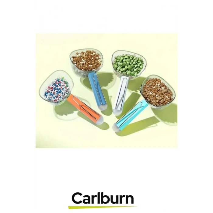 Özel Üretim Dayanıklı Şeffaf Başlıklı 180ml Kapasiteli Klipsli Ölçekli Kedi Köpek Mama Küreği