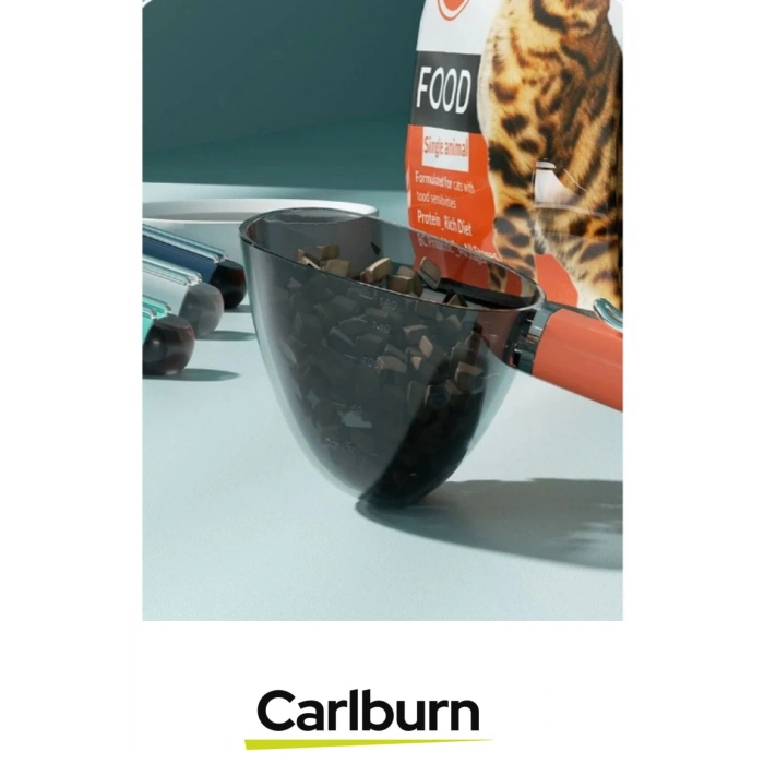 Özel Üretim Dayanıklı Şeffaf Başlıklı 180ml Kapasiteli Klipsli Ölçekli Kedi Köpek Mama Küreği