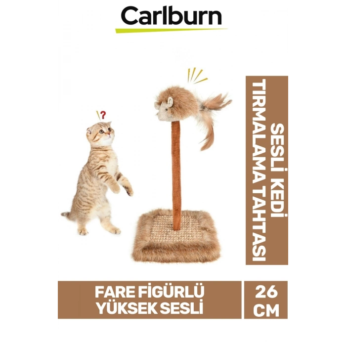 Premium Tırnak Törpüleme 14x14cm En 26cm Yükseklik Dayanıklı Sesli Oyuncaklı Kedi Tırmalama Tahtası