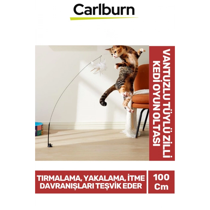 Premium İnteraktif Sabitlenebilen Tırmalama Yakalama İtme Vantuzlu Tüylü Zilli Kedi Oyun Oltası