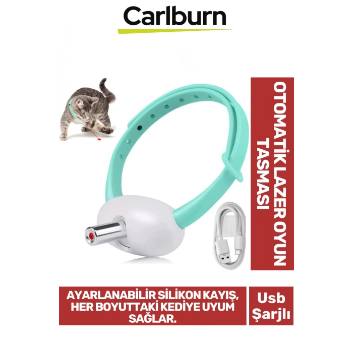 Premium Usb Şarjlı Ayarlanabilir Silikon Kayış 2 Modlu Otomatik Kapanma Kedi Lazer Oyun Tasması