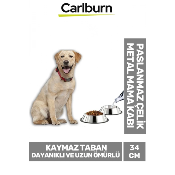 Özel Üretim Dayanıklı Uzun Ömürlü Sağlam Şık Paslanmaz Çelik Metal Kedi Köpek Mama Su Kabı 34 cm