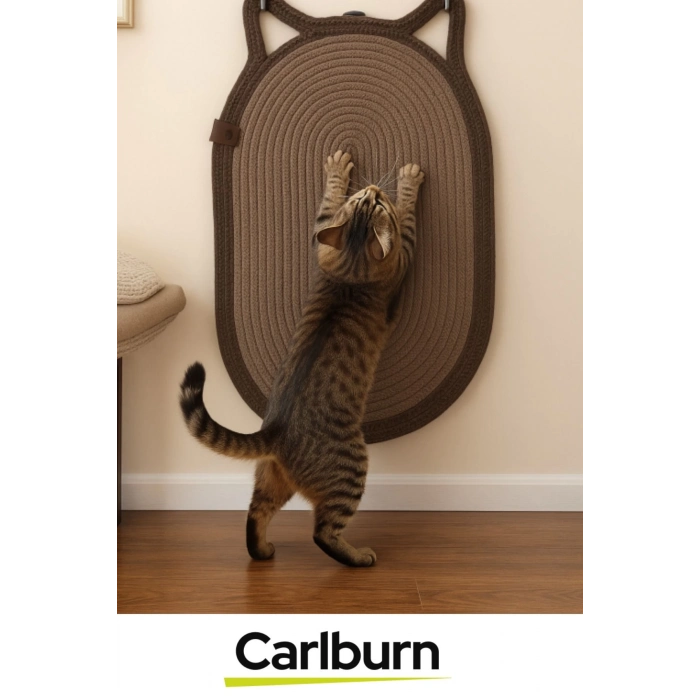 Özel Üretim Zemin Dostu Kaymaz %100 Doğal Jüt İp Dekoratif Kedi Kulaklı Tırmalama Paspası 40x70cm