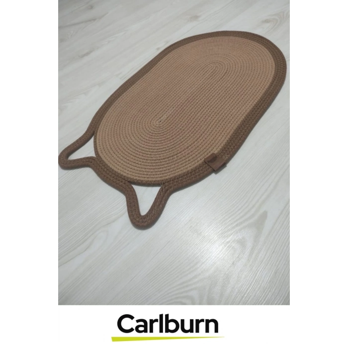 Özel Üretim Zemin Dostu Kaymaz %100 Doğal Jüt İp Dekoratif Kedi Kulaklı Tırmalama Paspası 40x70cm