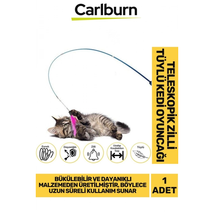 Özel Üretim Dayanıklı Bükülebilir Avcılık İçgüdüsü Teleskopik Zilli Tüylü Kedi Oyuncağı