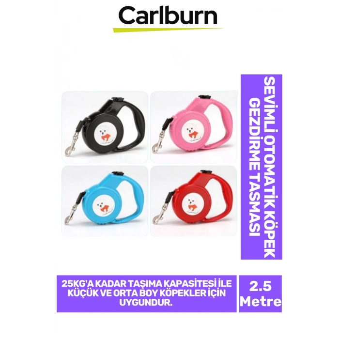 Dayanıklı Sağlam Mekanizmalı Tek Tuş Kontrollü Sevimli Otomatik Köpek Gezdirme Tasması 2.5 Metre