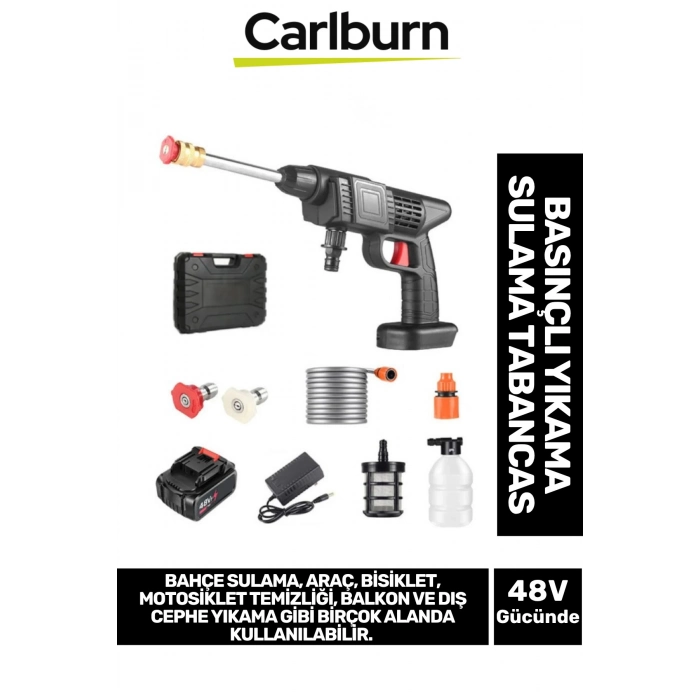 Premium Süper Güçlü 48V Şarjlı Çift Bataryalı Taşınabilir Basınçlı Yıkama Bahçe Sulama Oto Tabancası