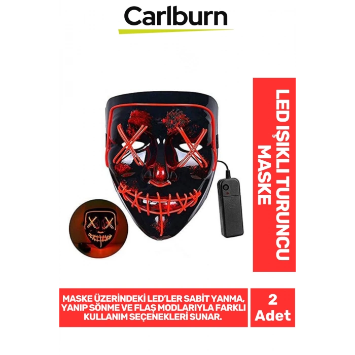 Özel Tasarım Pilli Dayanıklı Rahat Hafif 3 Modlu Uzun Süre Güçlü LED Işıklı Turuncu Maske 1 Adet