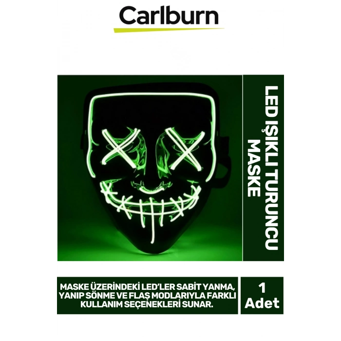 Özel Tasarım Pilli Dayanıklı Rahat Hafif 3 Modlu Uzun Süre Güçlü LED Işıklı Yeşil Maske 1 Adet