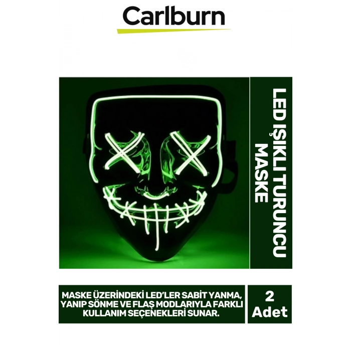 Özel Tasarım Pilli Dayanıklı Rahat Hafif 3 Modlu Uzun Süre Güçlü LED Işıklı Yeşil Maske 2 Adet