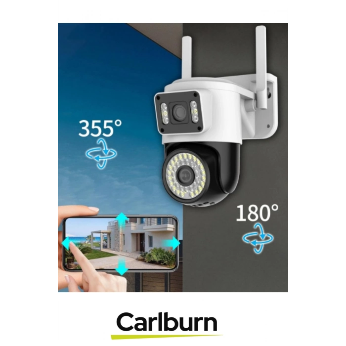 8MP Ultra HD 355° Yatay 90° Dikey Çift Lensli Otomatik Takip Dış Mekan Wi-Fi Mobil İzlenen Kamera