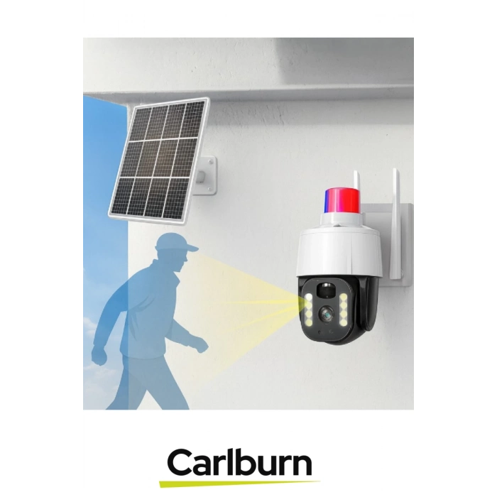 IP66 Suya Karşı Koruma Renkli Gece Görüşlü Güneş Enerjili Alarmlı Çakarlı Dış Mekan Güvenlik Kamera