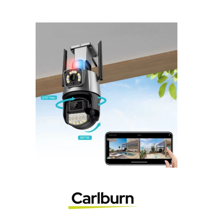 IP66 Su Geçirmez Tam Renkli Görüntüleme Hareket Sensör Çakarlı Çift Lensli Dış Mekan Güvenlik Kamera