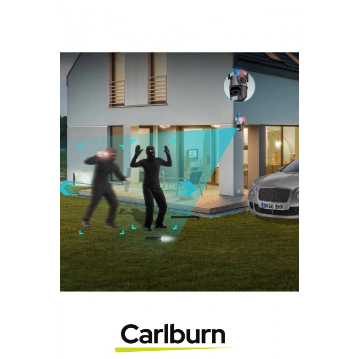 IP66 Su Geçirmez Tam Renkli Görüntüleme Hareket Sensör Çakarlı Çift Lensli Dış Mekan Güvenlik Kamera