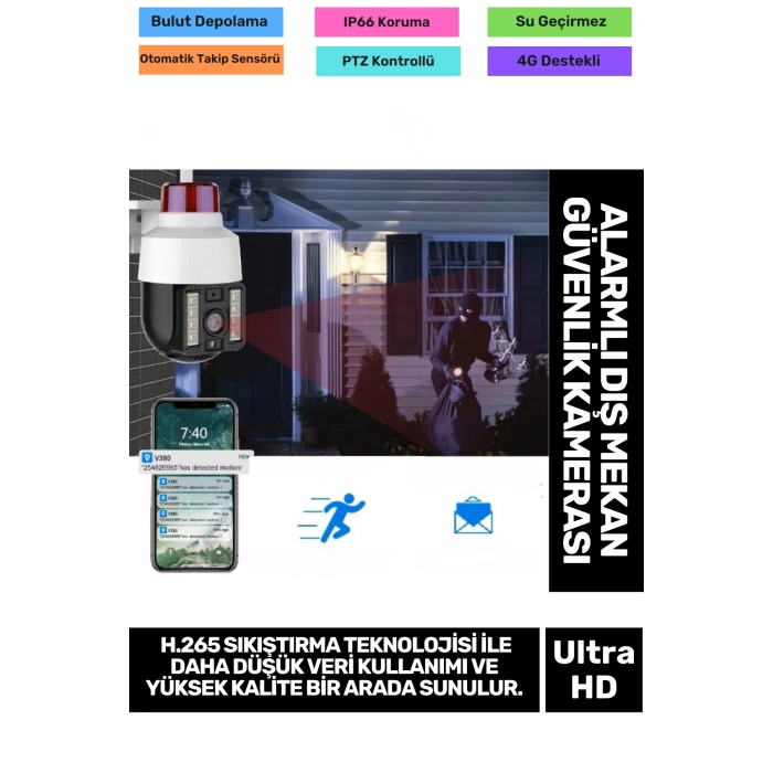 H.265 Sıkıştırma Teknolojisi 3MP HD Çözünürlük Gece Görüşlü Alarmlı Dış Mekan Güvenlik Kamerası