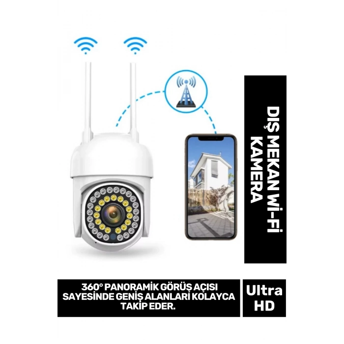 360° Panoramik Görüş Açı Hareket Algılama Sensörlü Suya Dayanıklı Gece Görüş Dış Mekan Wi-Fi Kamera