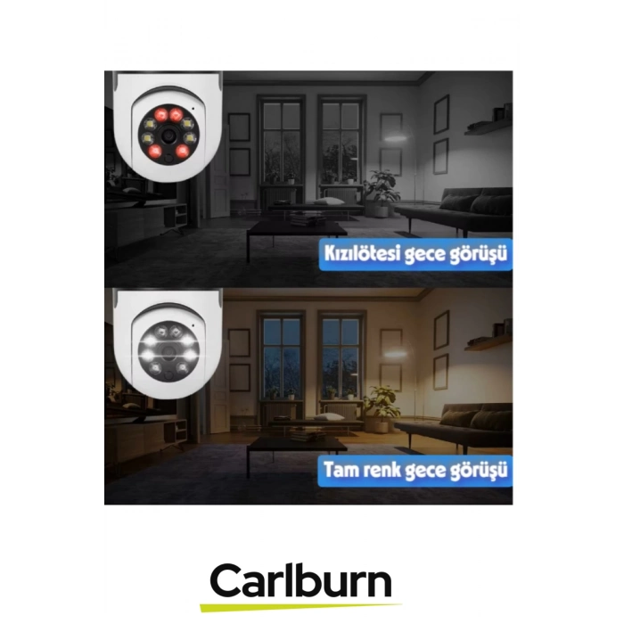 355° Yatay ve 90° Dikey Hareket E27 Duy Girişli Bulut Depolama Çift Yönlü Ses Kablosuz Ampul Kamera