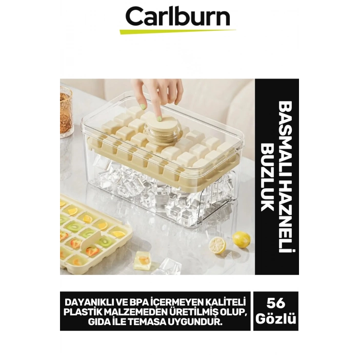 Yeni Nesil Dayanıklı Bpa İçermeyen Düğmeli Basmalı Çift 56lı Buz Küpü Kalıbı Saklama Kutulu