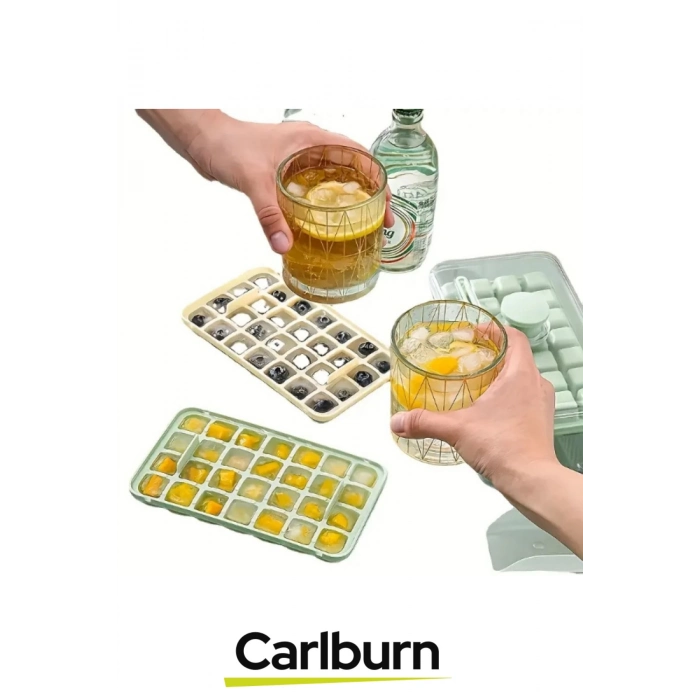 Yeni Nesil Dayanıklı Bpa İçermeyen Düğmeli Basmalı Çift 56lı Buz Küpü Kalıbı Saklama Kutulu