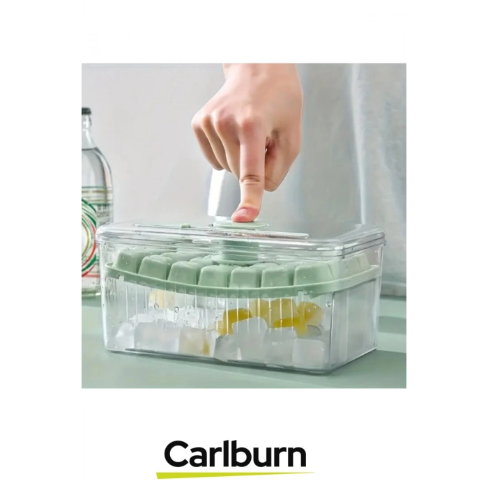 Yeni Nesil Dayanıklı Bpa İçermeyen Düğmeli Basmalı Çift 56lı Buz Küpü Kalıbı Saklama Kutulu