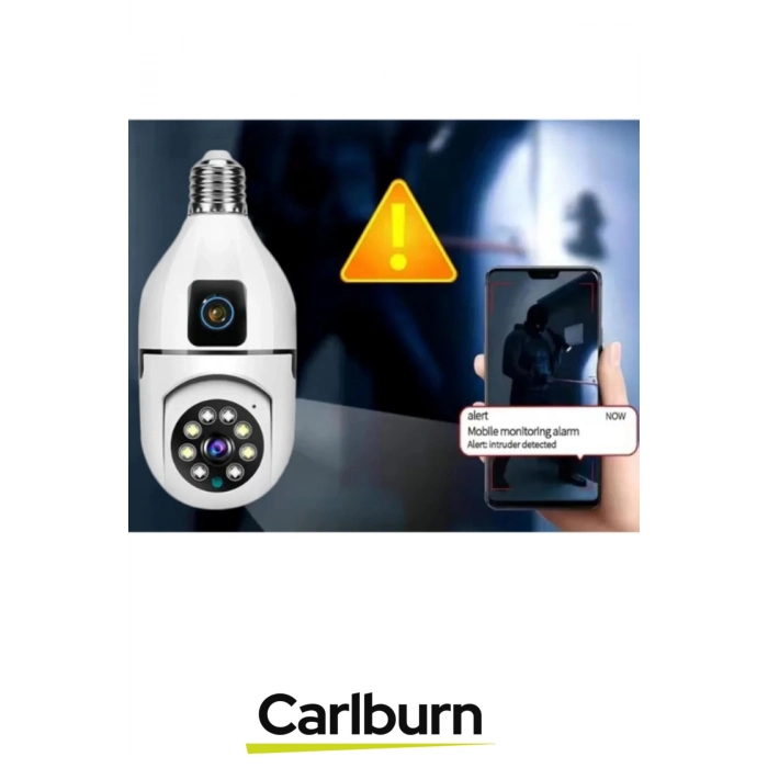 360° Panoramik Görüş 4K Full HD Çift Lensli E27 Duy Girişli 8 MP Kablosuz Ampul Kamera