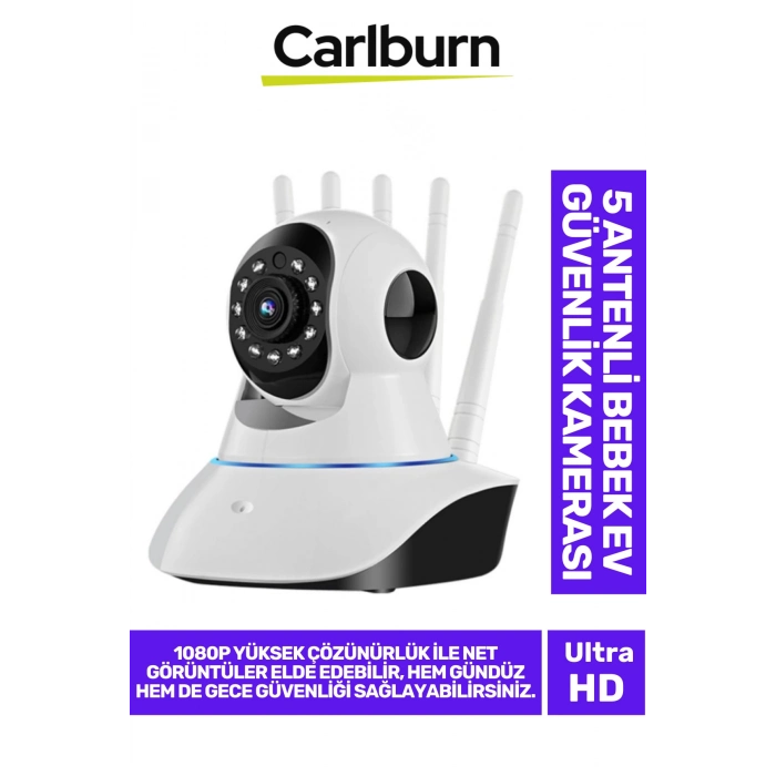 360° Dönebilen Panoramik Gece Görüş Hareket Algılama Çift Ses 5 Antenli Bebek Ev Güvenlik Kamera