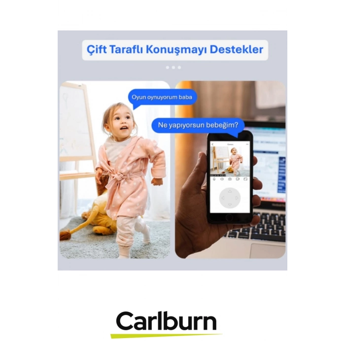 360° Dönebilen Panoramik Gece Görüş Hareket Algılama Çift Ses 5 Antenli Bebek Ev Güvenlik Kamera