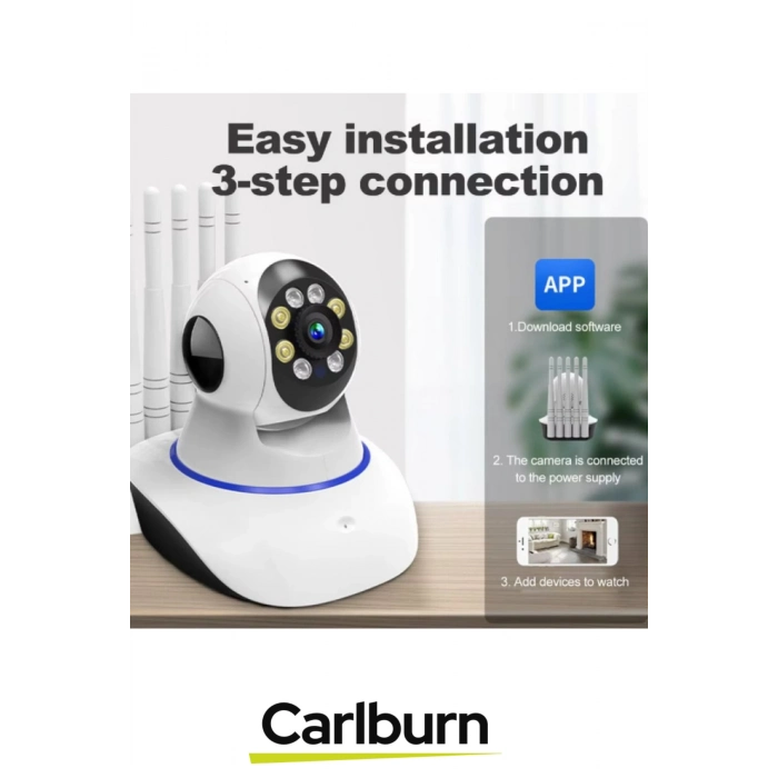 360° Dönebilen Panoramik Gece Görüş Hareket Algılama Çift Ses 5 Antenli Bebek Ev Güvenlik Kamera