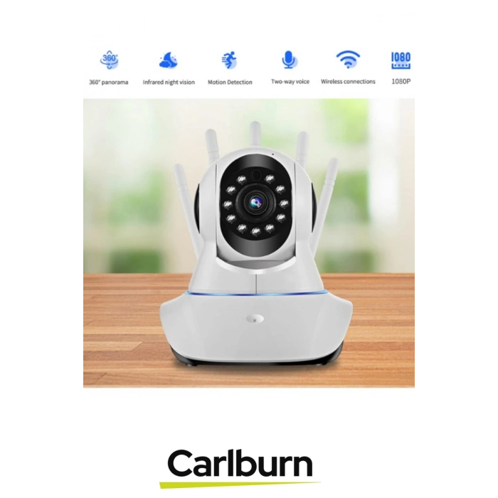 360° Dönebilen Panoramik Gece Görüş Hareket Algılama Çift Ses 5 Antenli Bebek Ev Güvenlik Kamera