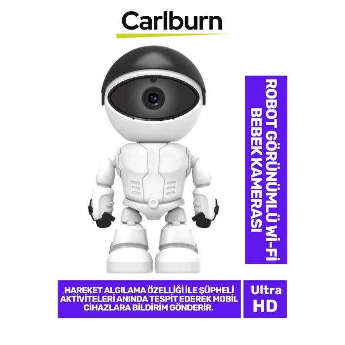 355° Yatay 45° Dikey Hareket Çift Taraflı Ses Gece Görüşü Robot Görünümlü 2.4 GHz Wi-Fi Bebek Kamera