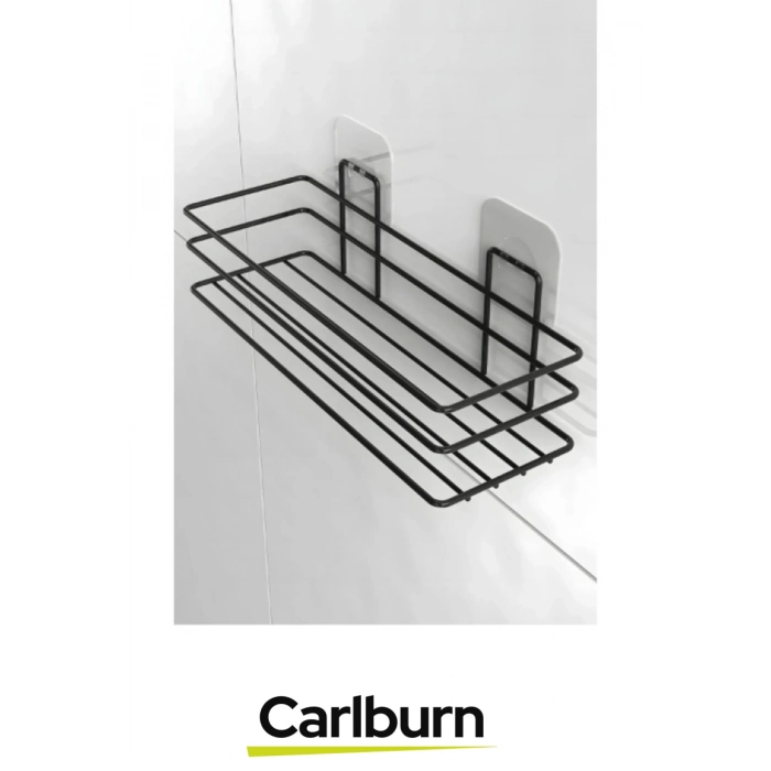 Siyah Kaplama Paslanmaz Metal Su Birikimi Yapmaz Şeffaf Yapışkanlı 5 KG Taşıyabilen Duş Banyo Rafı