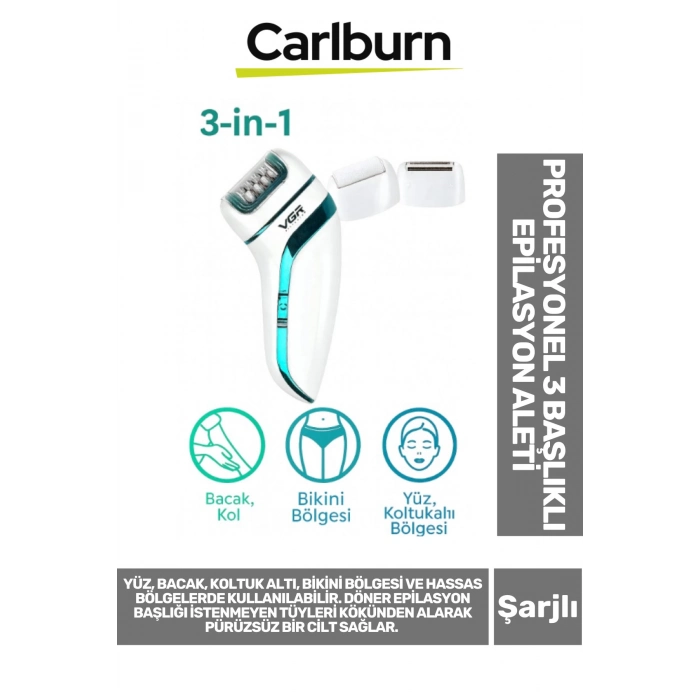 Premium Yüz Bacak Koltuk Altı Bikini Bölgesi Şarjlı Ergonomik Profesyonel 3 Başlıklı Epilasyon Aleti