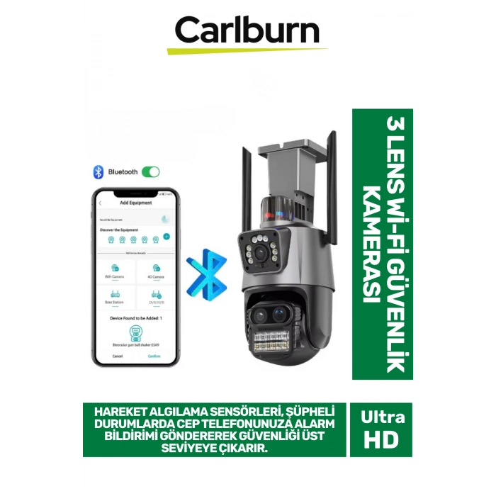 Çift Yönlü İletişim Hareket Algılama Sensörü H.265 Video Gece Görüşü 3 Lens Wi-Fi Güvenlik Kamerası