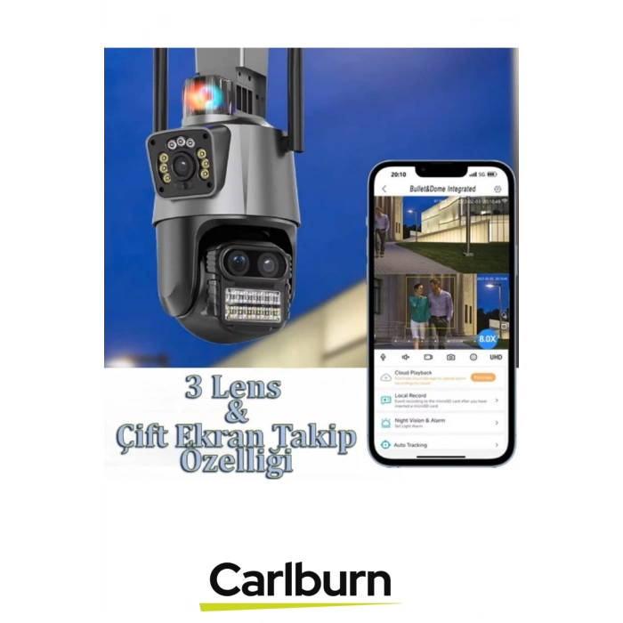 Çift Yönlü İletişim Hareket Algılama Sensörü H.265 Video Gece Görüşü 3 Lens Wi-Fi Güvenlik Kamerası
