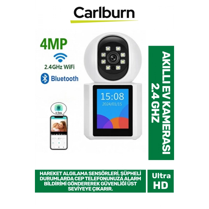 2.8 inç IPS Ekranlı Çift Taraflı Seslendirme Hareket Algılama 4MP Lens 2.4 GHz Akıllı Ev Kamerası