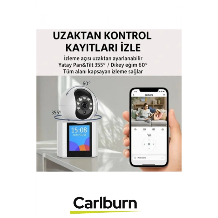 2.8 inç IPS Ekranlı Çift Taraflı Seslendirme Hareket Algılama 4MP Lens 2.4 GHz Akıllı Ev Kamerası