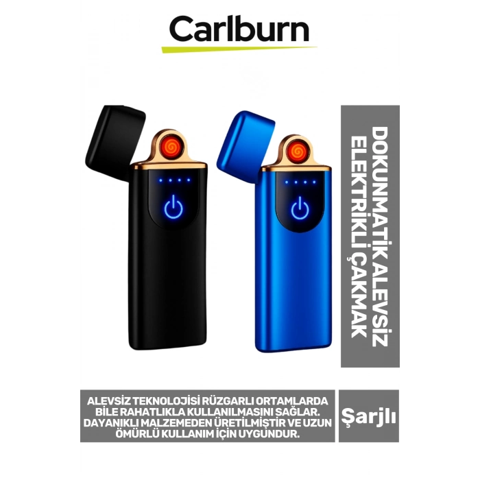 Premium Usb Şarjlı Rüzgardan Etkilenmez Dayanıklı Uzun Ömürlü Dokunmatik Alevsiz Elektrikli Çakmak